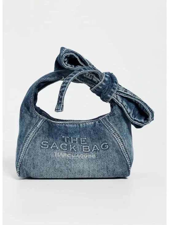 New Marc Jacobs Denim Bow The Sack Bag Mini Shoulder Bag in Blue - Picture 3 of 5